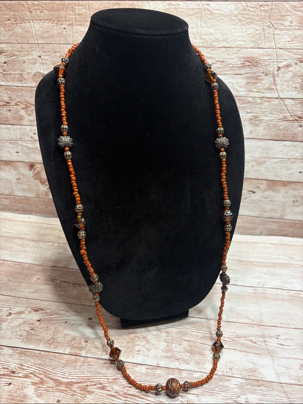 Boho Brown Beaded Long Necklace - Unbranded